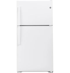 GE 21.9 Cu. Ft. White Top Freezer Refrigerator Exterior