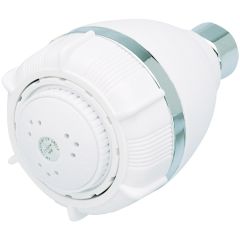 Niagara white massage showerhead with multiple spray settings. Water conserving showerhead that saves hot water and energy.