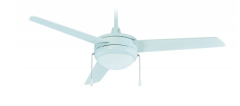 Energy efficient ceiling fan with integrated LED lighting. White, energy efficient ceiling fan