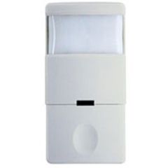 White occupancy sensing wall switch detects motion in room, automatically turning the lights on when someone enters and off when they leave to help save energy